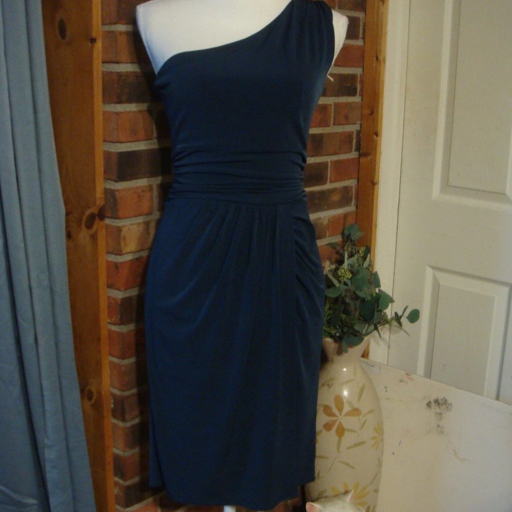 Max and Cleo Navy Blue One Shoulder Dress 4